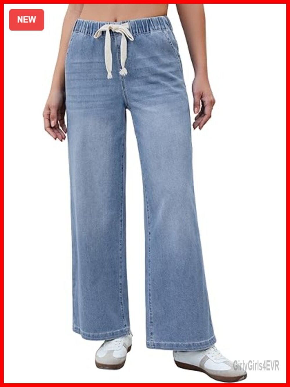 High Waisted Wide Leg Pull On Jeans with Pockets